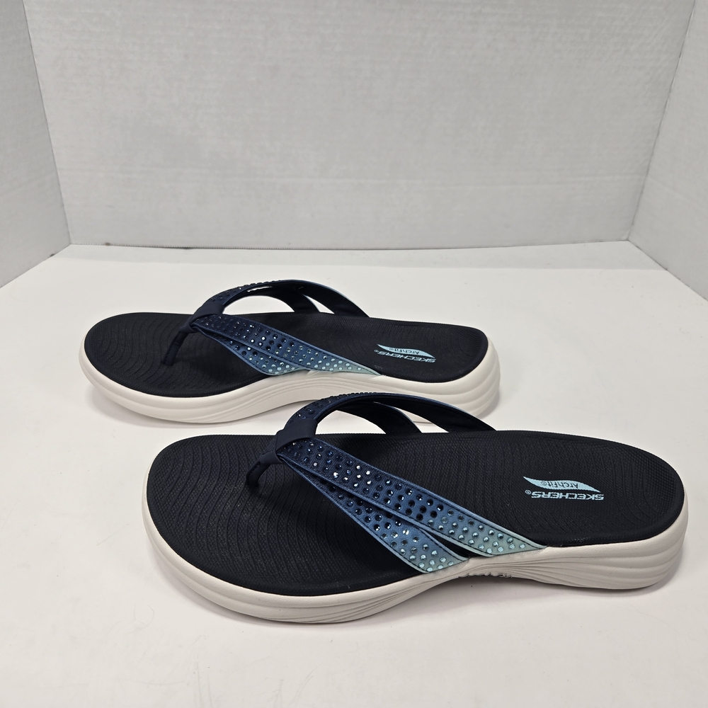 Skechers Women's Arch Fit Radiance Ombre Blue Rhinestone Sandals Size 7 Wide - Picture 2 of 12